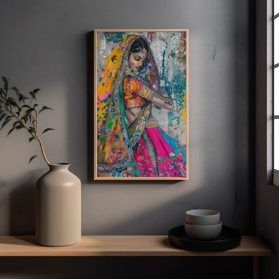 Indian Woman Abstract Painting, South Asian Wall Art - Image 3