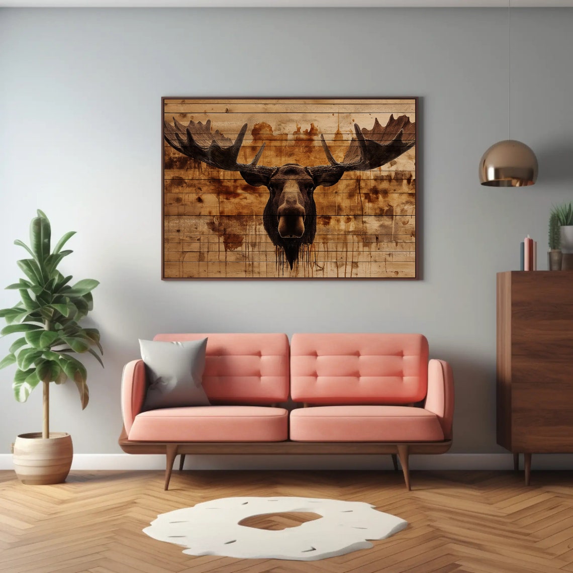 Moose Head On Rustic Wood Plank Lodge Cabin Decor Wall Poster - Image 3