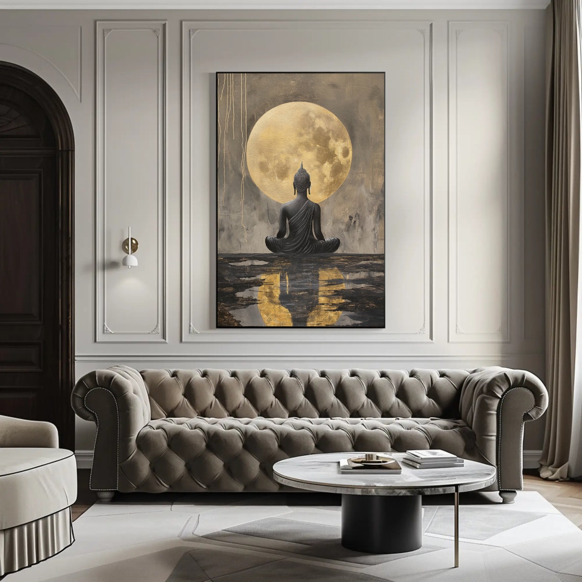 Buddha Meditating Under Golden Full Moon Water Reflection Poster - Image 5