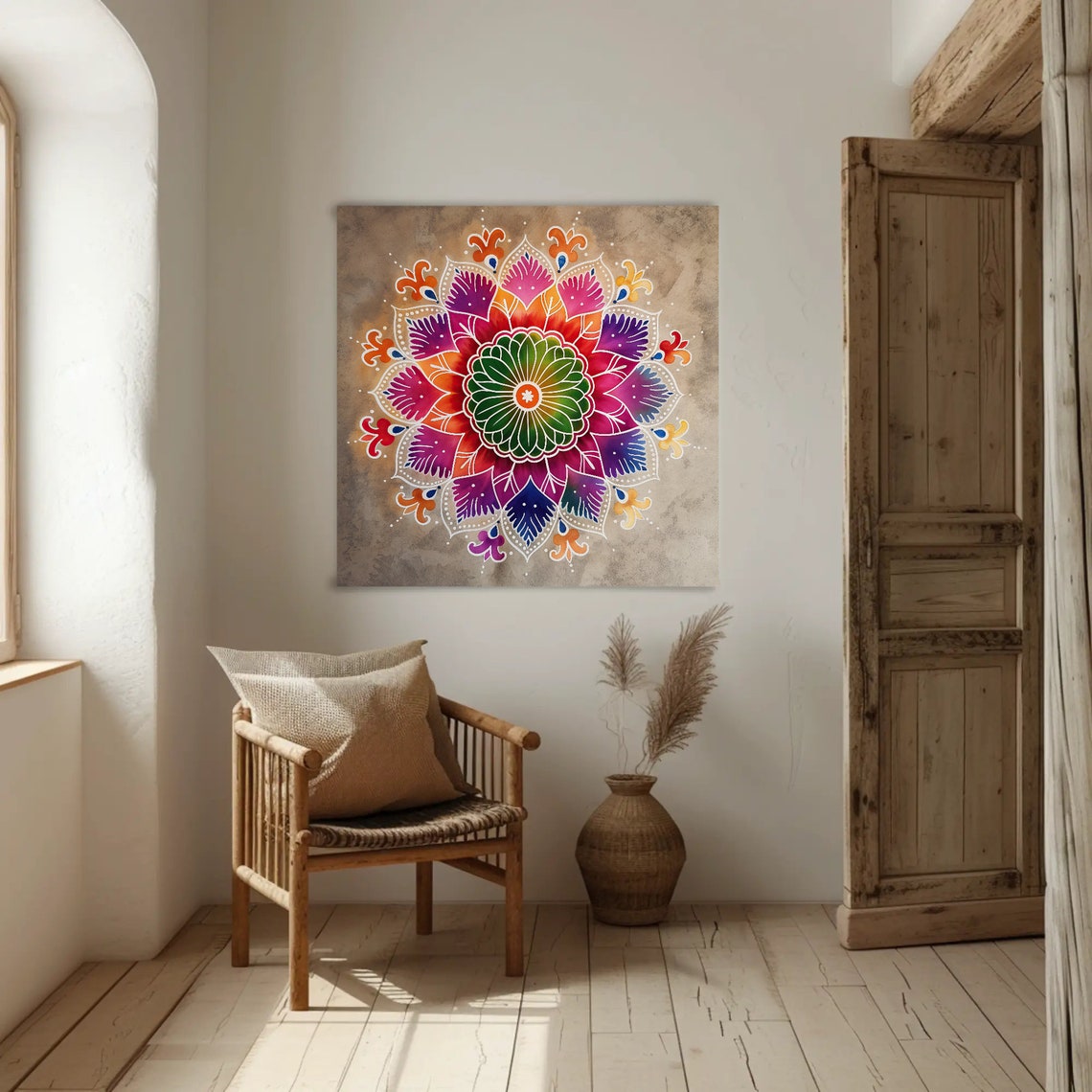 Colorful Rangoli Mandala Floral Indian Culture Square Wall Art - Image 4