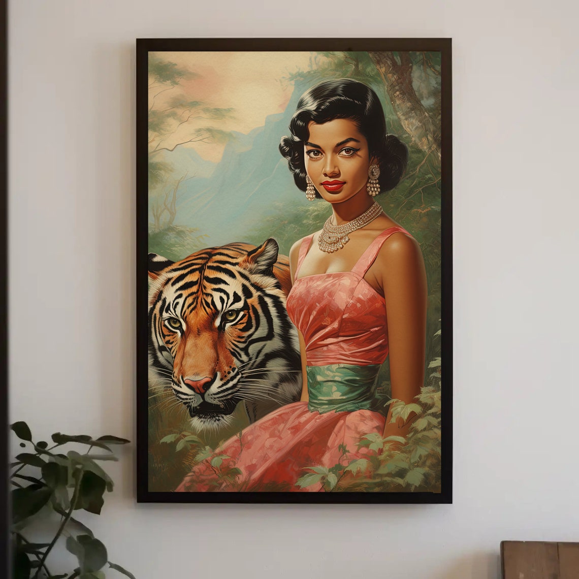 Indian Woman With Tiger Vintage Style Art Indian Baddie Art Brown Girl Art Desi Art South Asian Art I Indian Art Antarmada Art