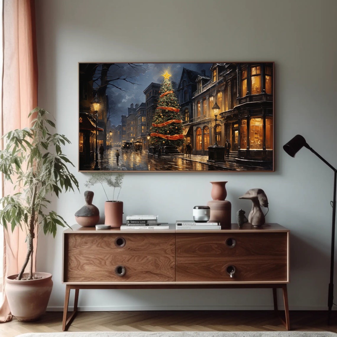 Christmas Tree on a Victorian Winter Street Night Scene Poster - Image 5