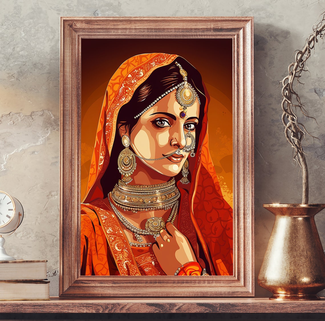 Indian Bride In Orange Veil Traditional Jewelry Portrait Art Poster - Image 3