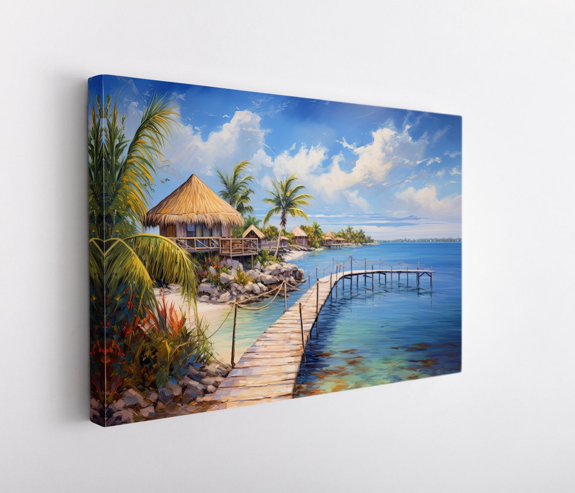 Isla Mujeres Wooden Pier and Palapa Huts Tropical Island Poster - Image 4