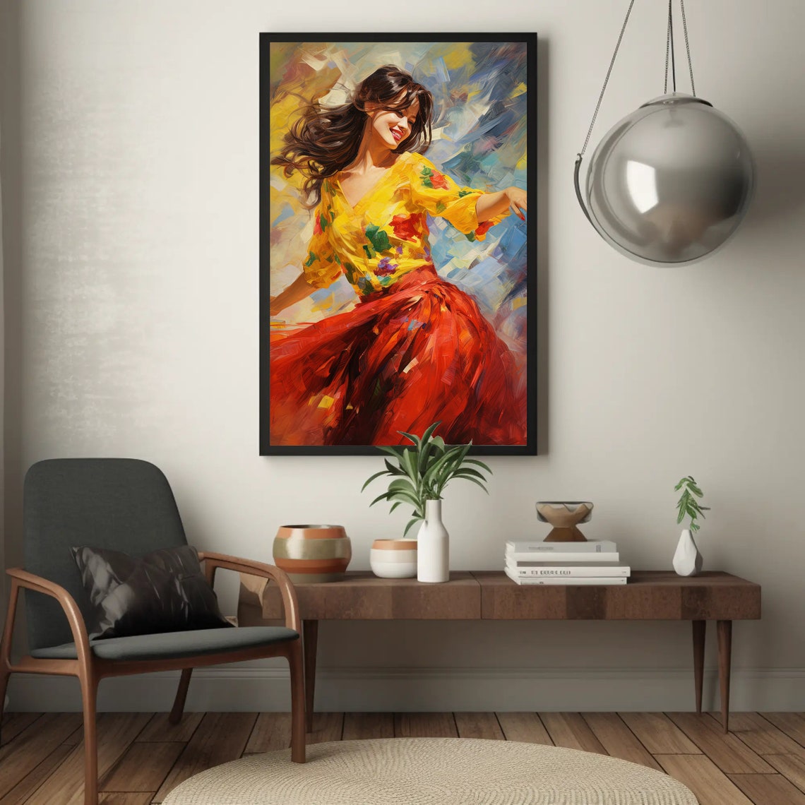 Flamenco Dancer In Red Skirt Yellow Blouse Impressionist Poster - Image 5