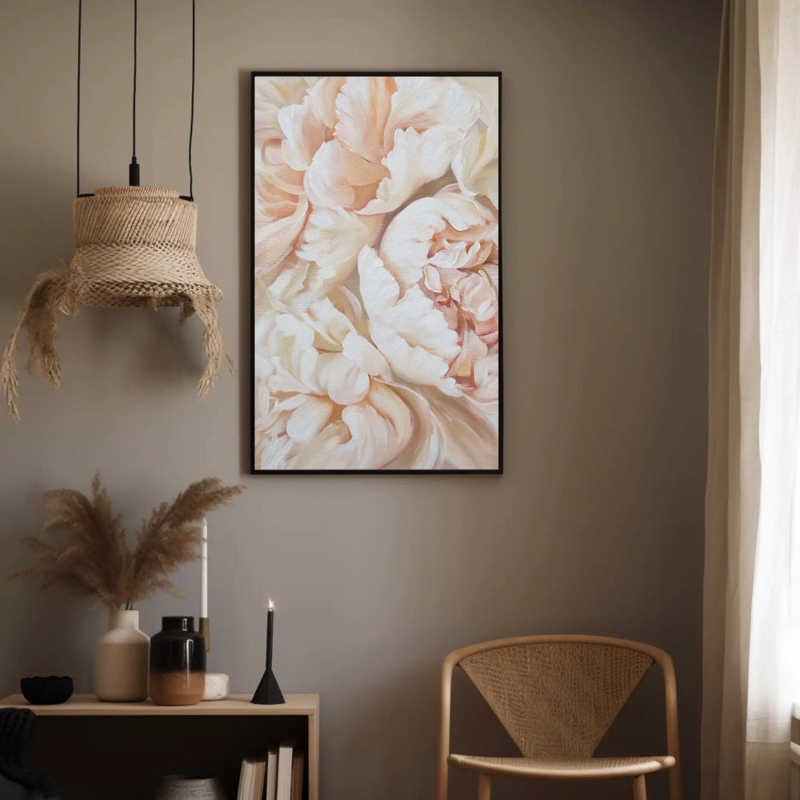 Ivory Peony Flower Macro Oil Painting Vertical Floral Poster - Image 4