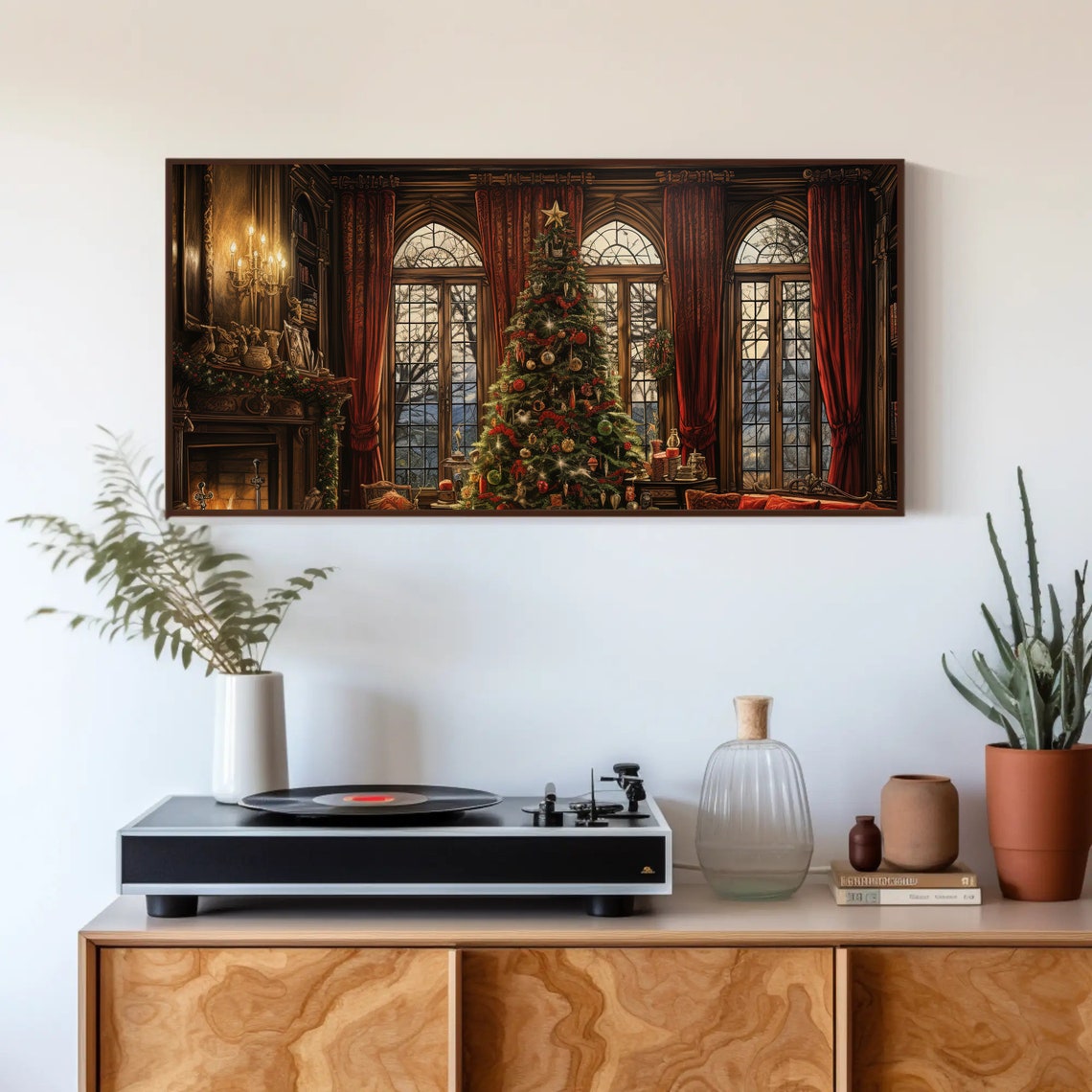 Cozy Christmas Living Room Fireplace Holiday Tree Painting Poster - Image 4