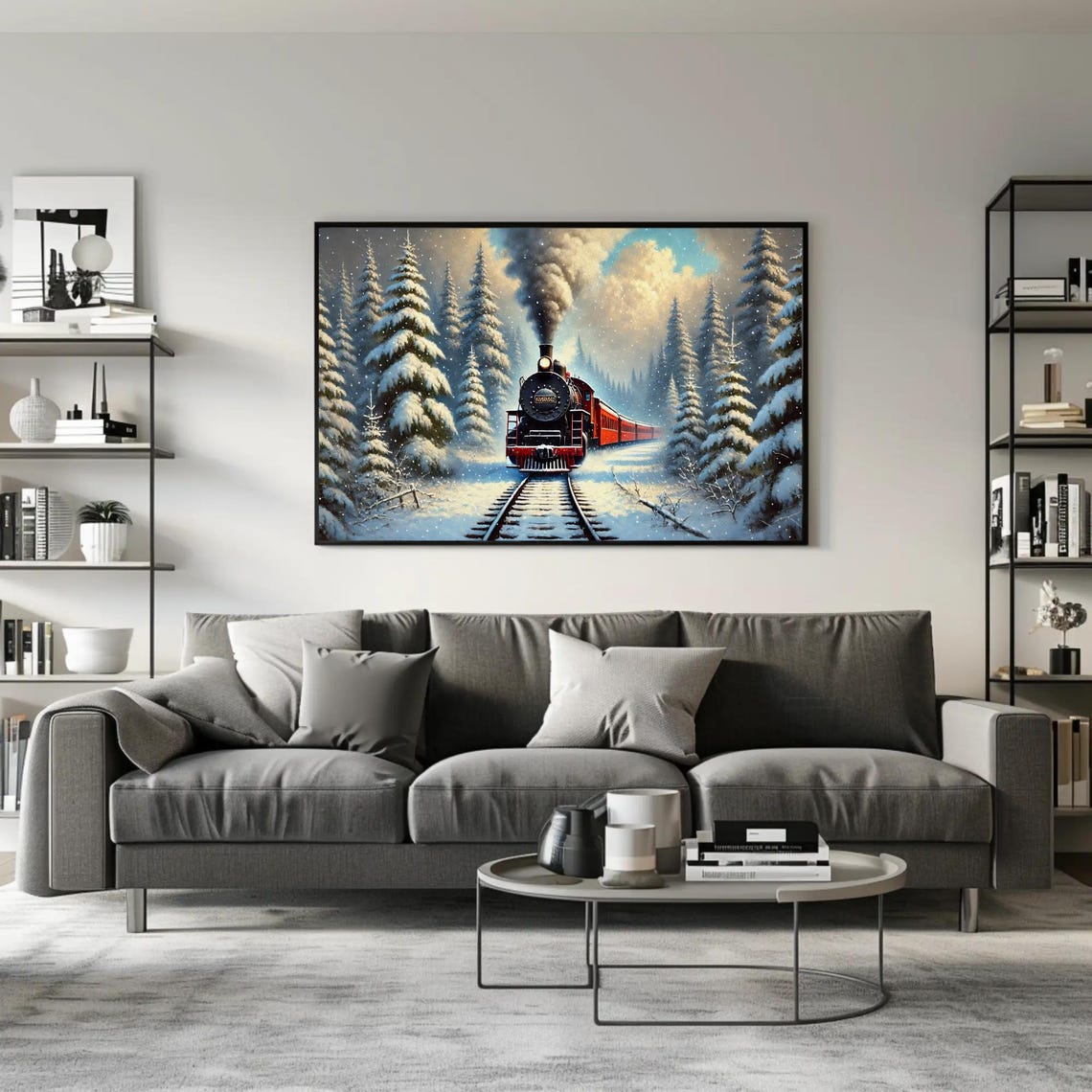 Vintage Steam Train Crossing A Snowy Winter Forest Scene Poster - Image 5