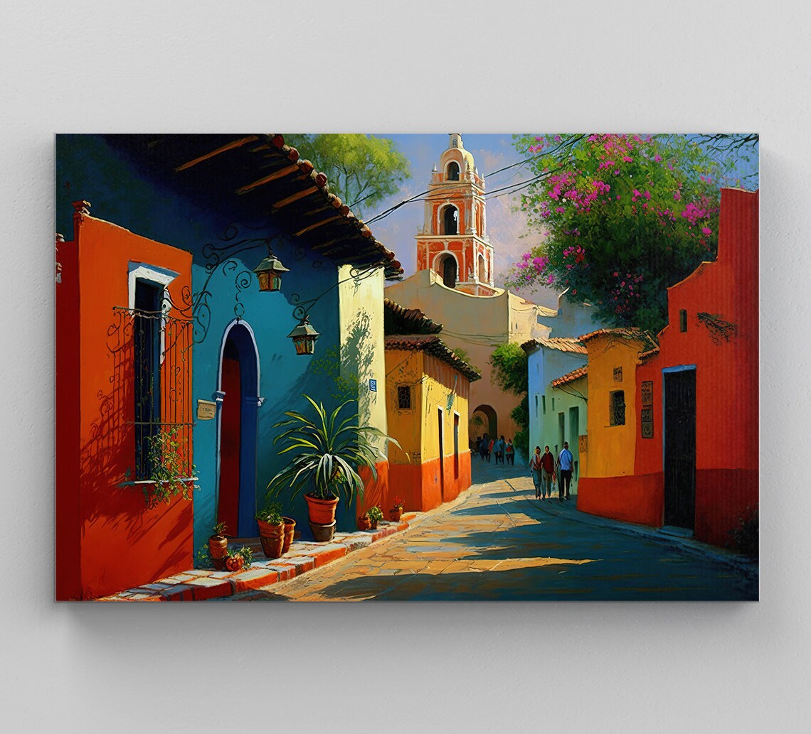 Mexican Village Artwork, Traditional Wall Art Print