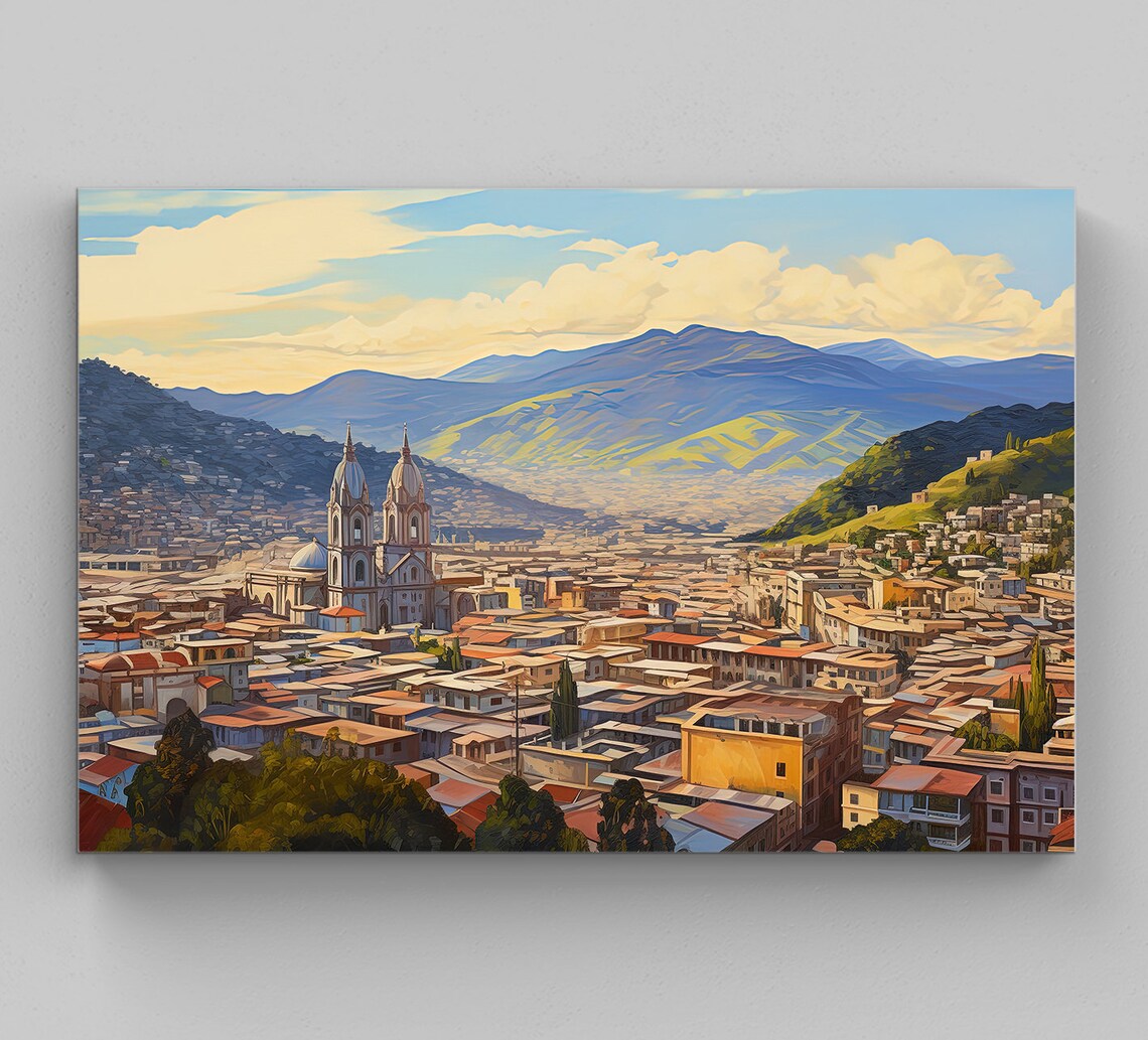 Quito Oil Painting Art Print, Ecuador Home Decor