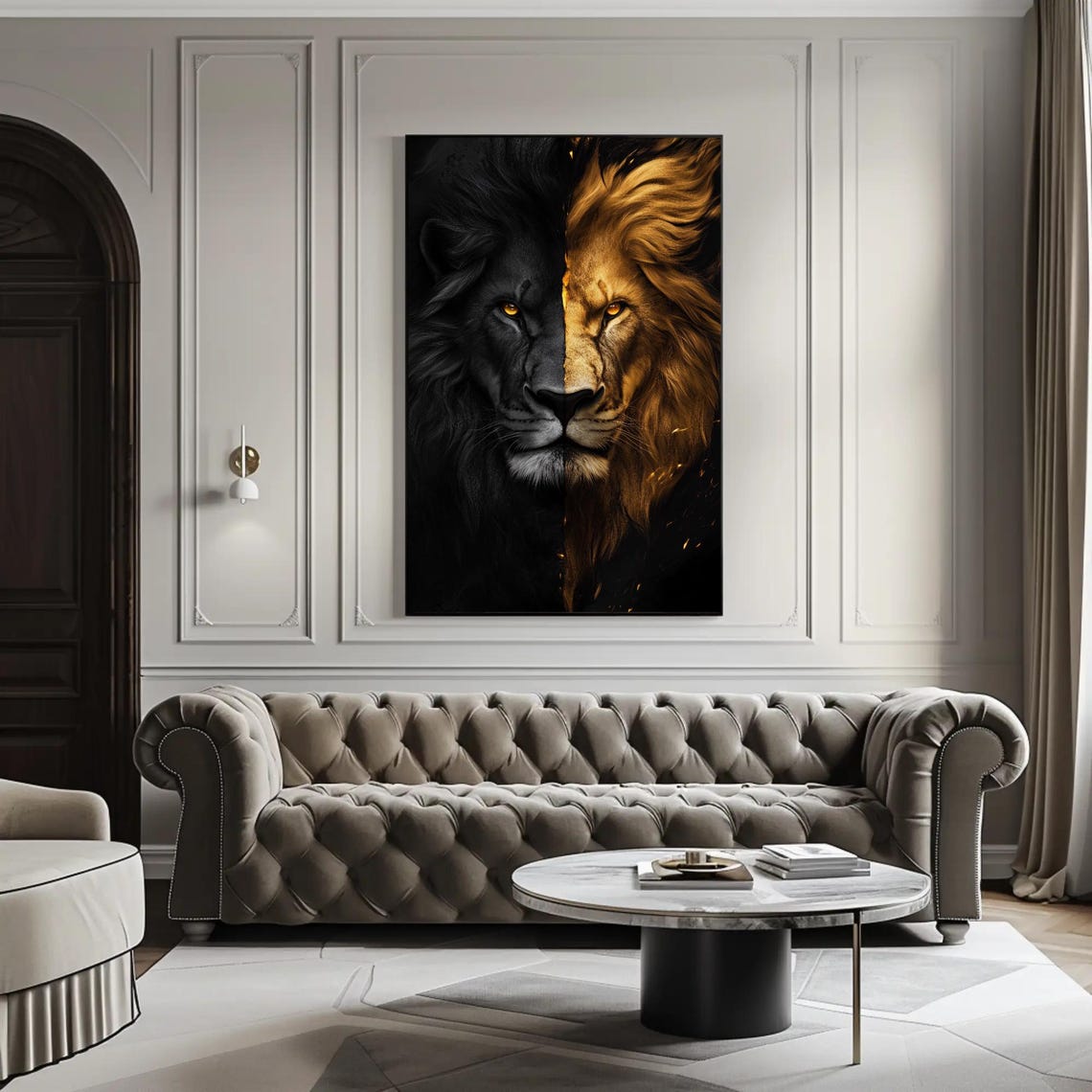 Dramatic Black And Gold Split Lion Face Majestic Wildlife Poster - Image 3