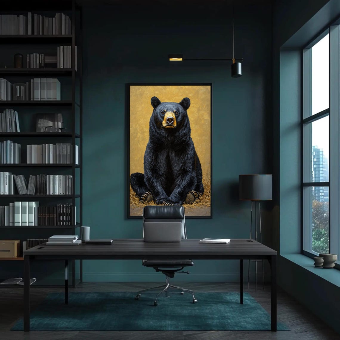 Noble Black Bear Portrait On Glowing Golden Background Art Poster - Image 5