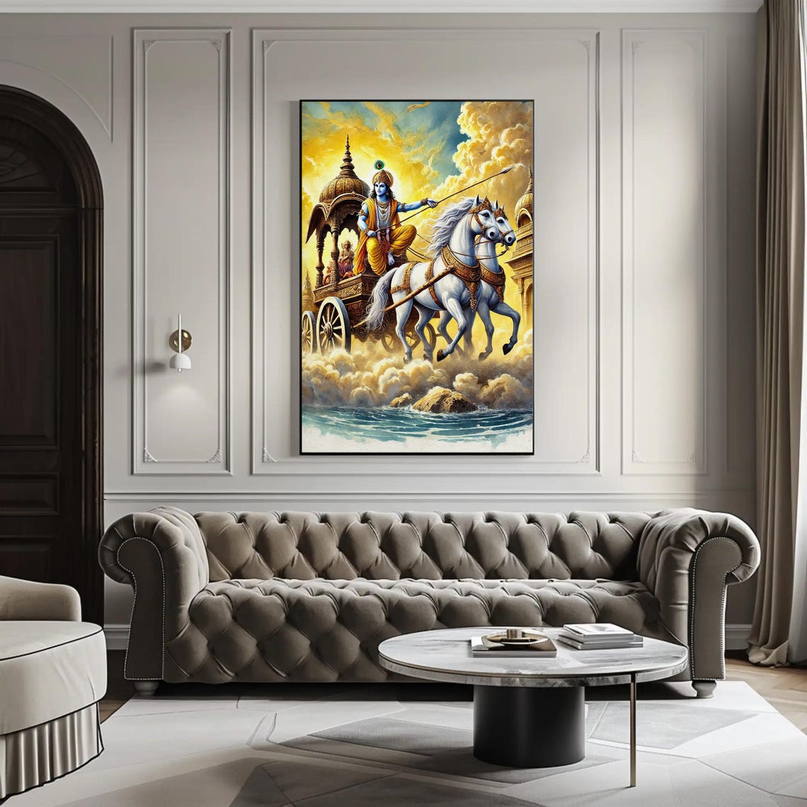 Lord Krishna Driving Arjuna on Chariot in Mahabharata Epic Poster - Image 2