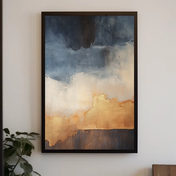 Browns Beige Bronze And Indigo Abstract Large Home Decor Abstract Painting Modern Wall Art Home Decor Framed Poster Print