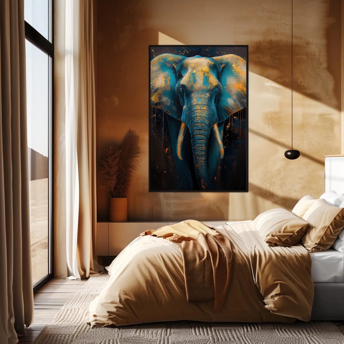 Elephant Front Portrait Turquoise Gold Abstract Wildlife Poster - Image 4