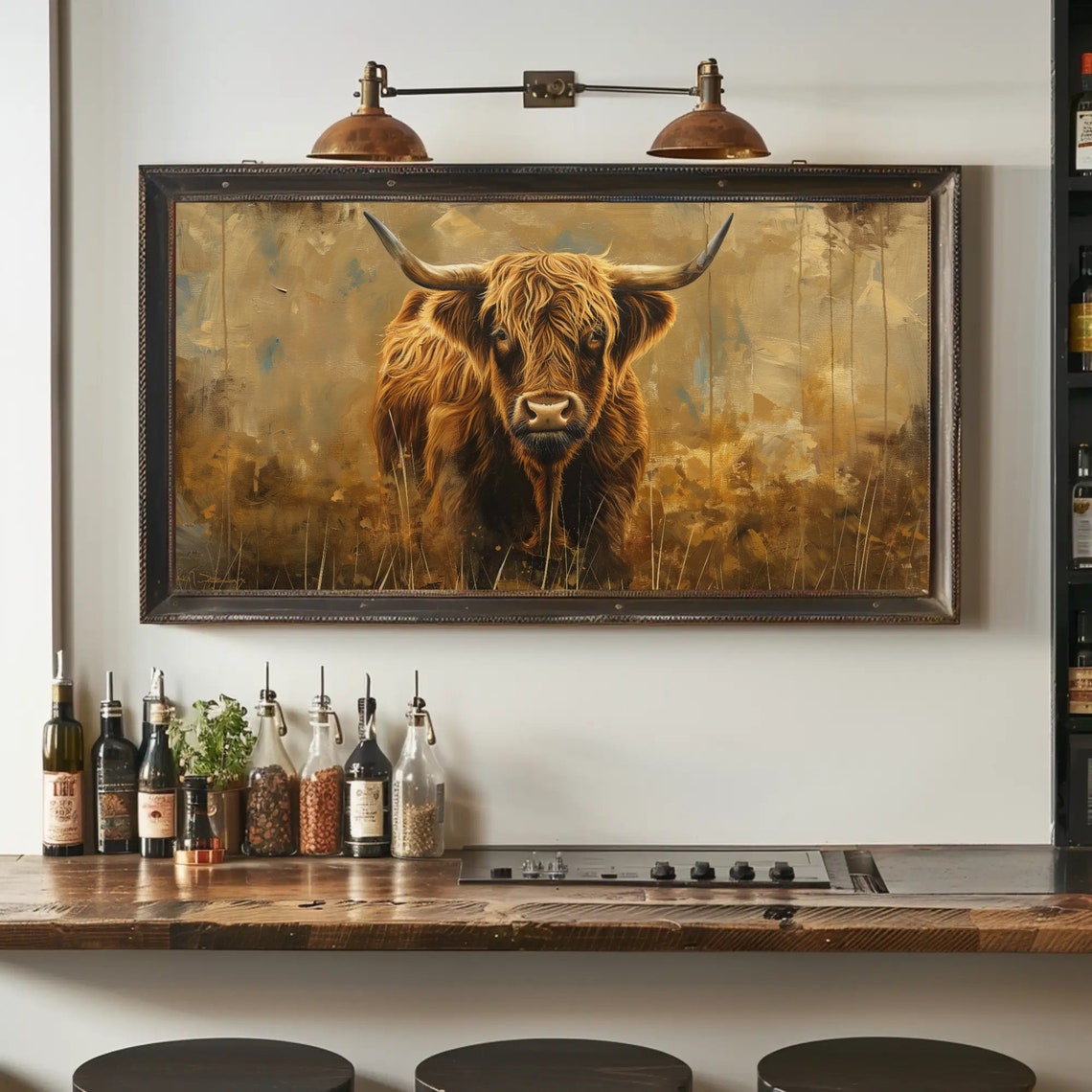 Scottish Highland Cow In Golden Field Rustic Portrait Poster - Image 2