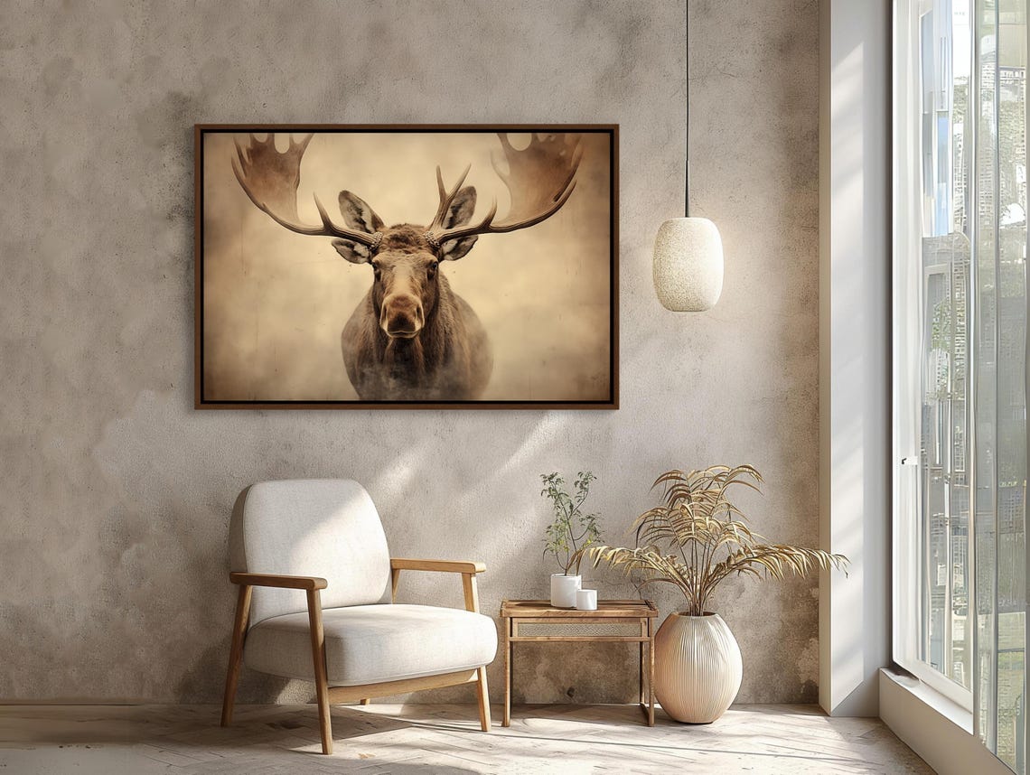 Majestic Moose With Sweeping Antlers Misty Sepia Wildlife Poster - Image 4