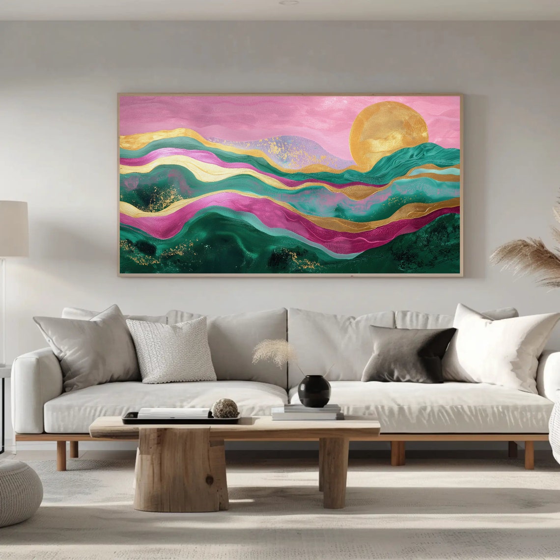 Vibrant Abstract Mountain Sunset Pink Teal Gold Waves Poster - Image 5