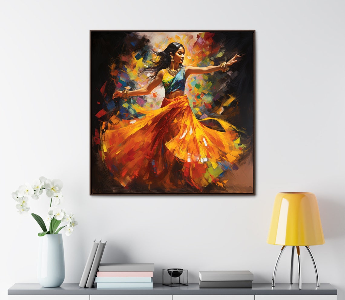 Indian Folk Dancer With Swirling Orange Skirt Painting Poster - Image 3