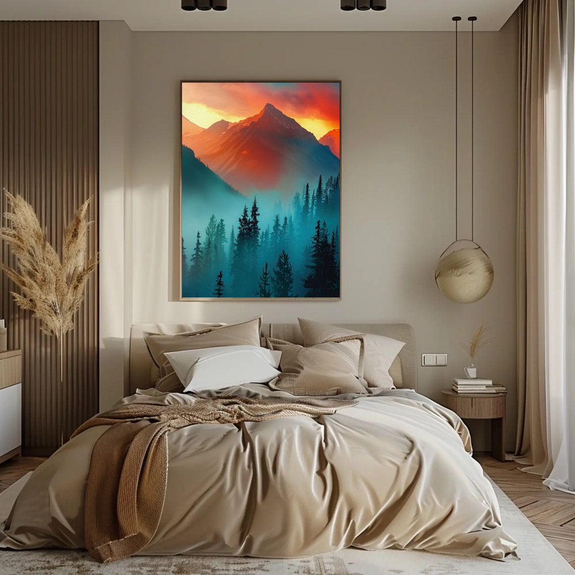 Mountain Sunset Over Misty Pine Forest Poster With Warm Evening Glow - Image 2