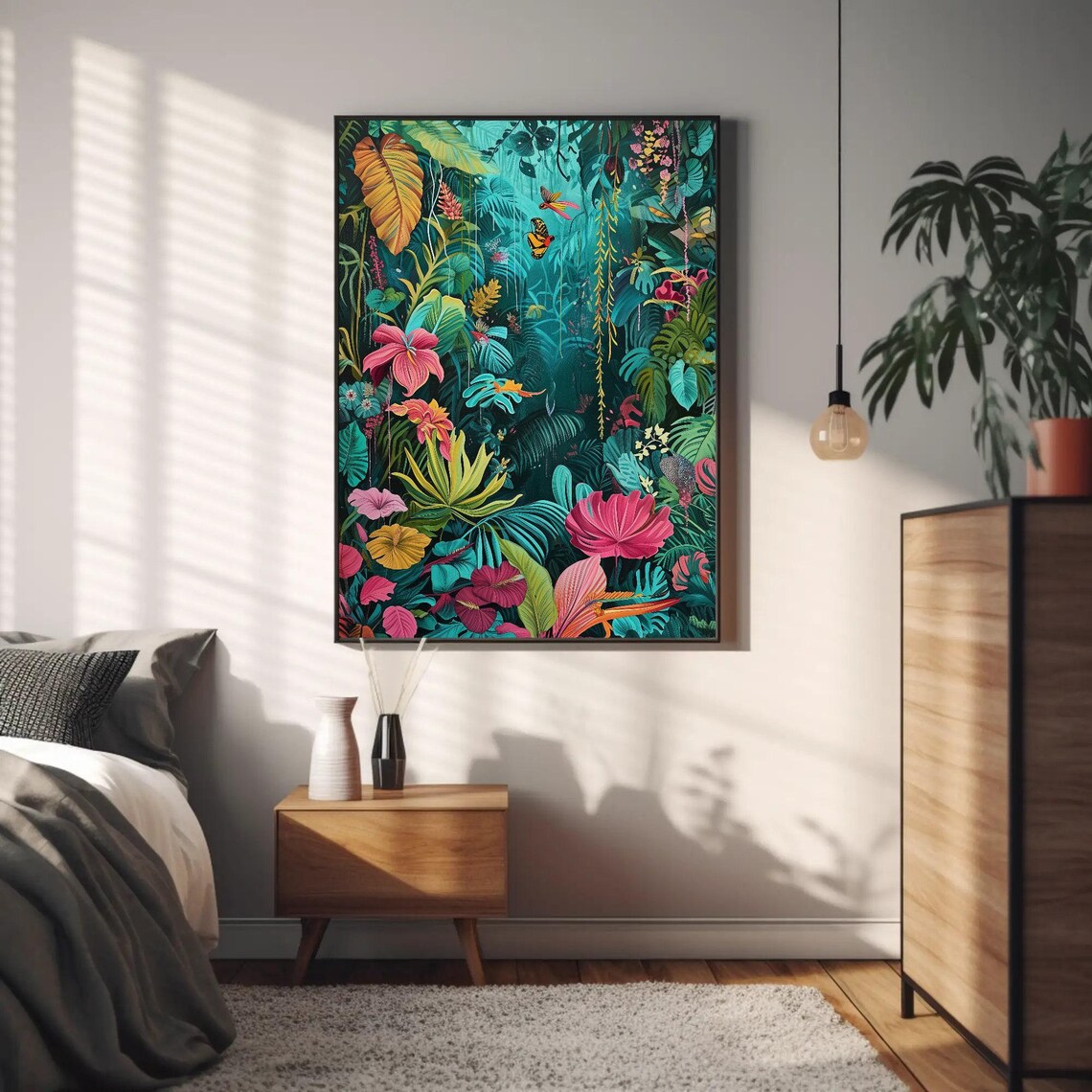 Blue Tropical Jungle Forest Cabin Wall Art Print - Image 4