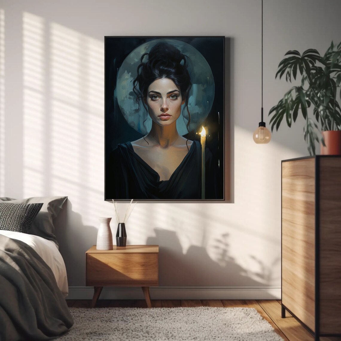 Hekate Greek Moon Goddess Dark Oil Painting Candle Art Poster - Image 3