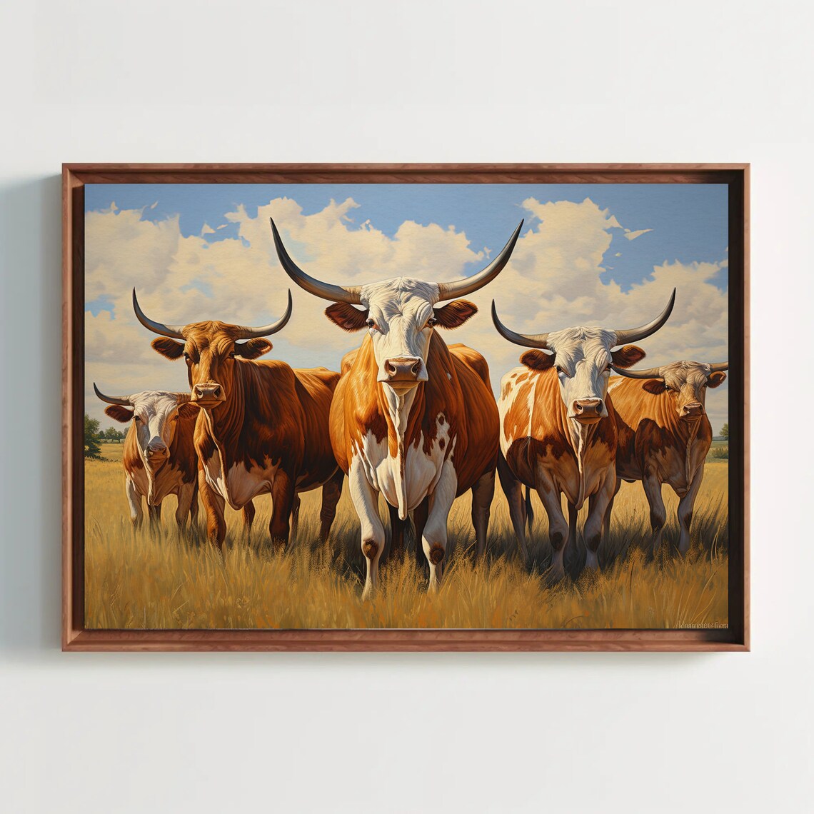 Herd Of Longhorns, Texas Ranch Farmhouse Art Print