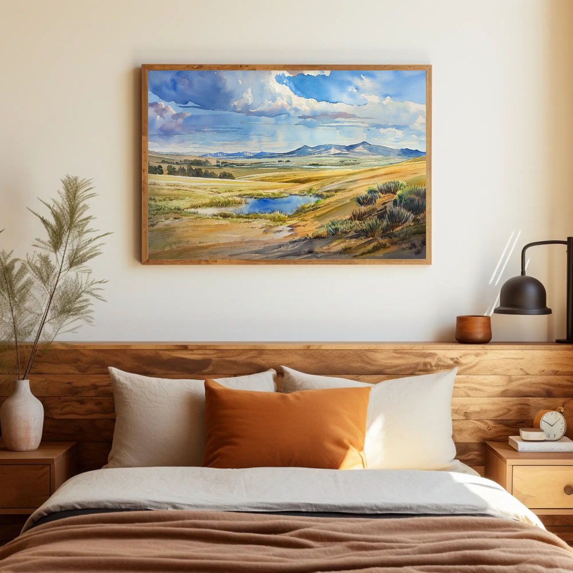 Wyoming Prairie Pond Under Big Sky Landscape Watercolor Poster - Image 5