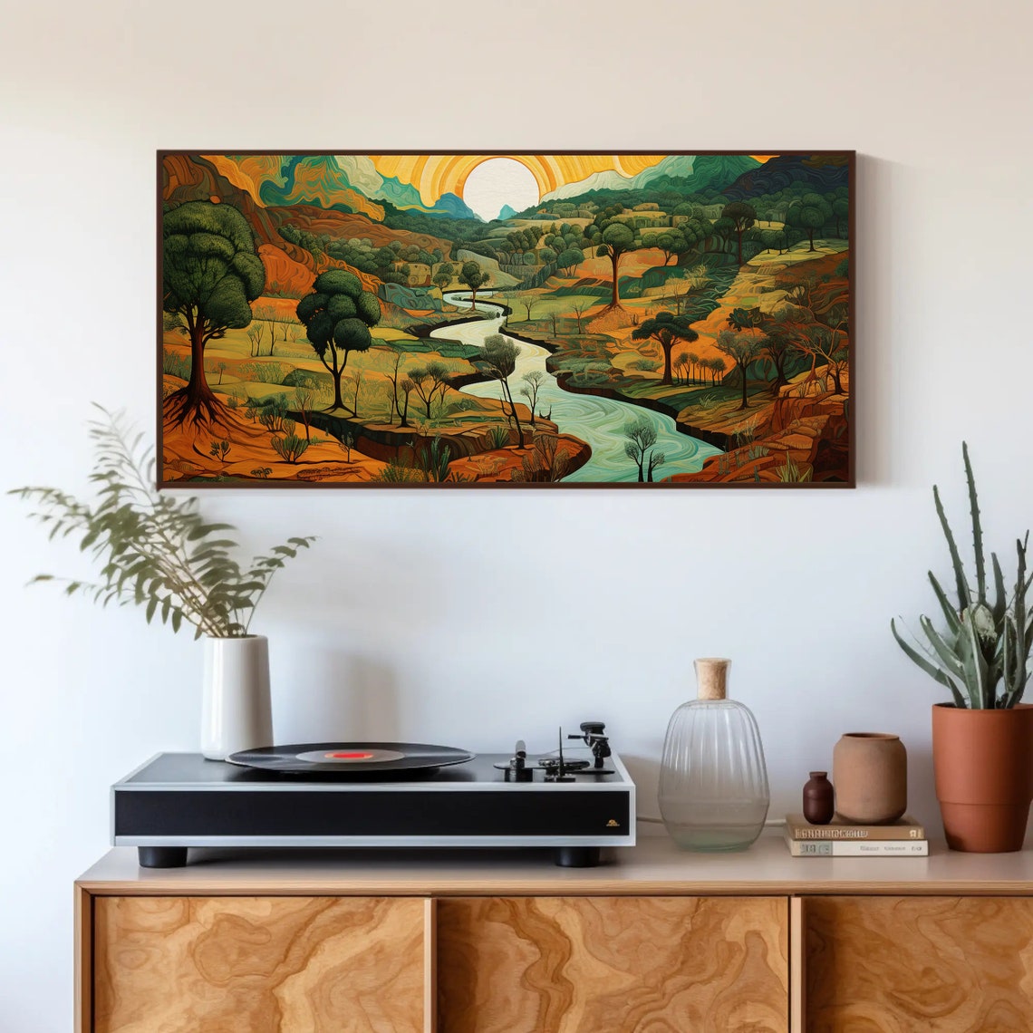 Mountain River Valley Stylized Modern Landscape Painting Poster - Image 5