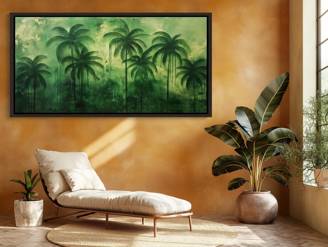 Lush Green Palm Trees Abstract Tropical Oil Painting Art Poster - Image 2