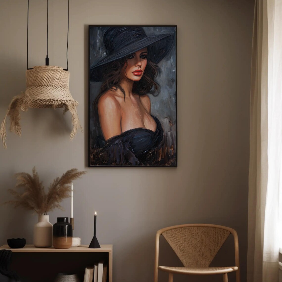 Lady In Black Oil Painting, Elegant Art Print - Image 5