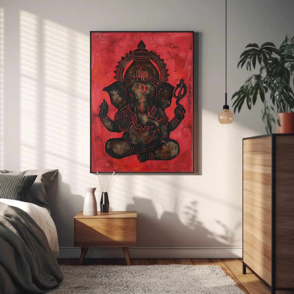 Lord Ganesha In Black And Red Abstract Hindu Deity Art Poster - Image 4