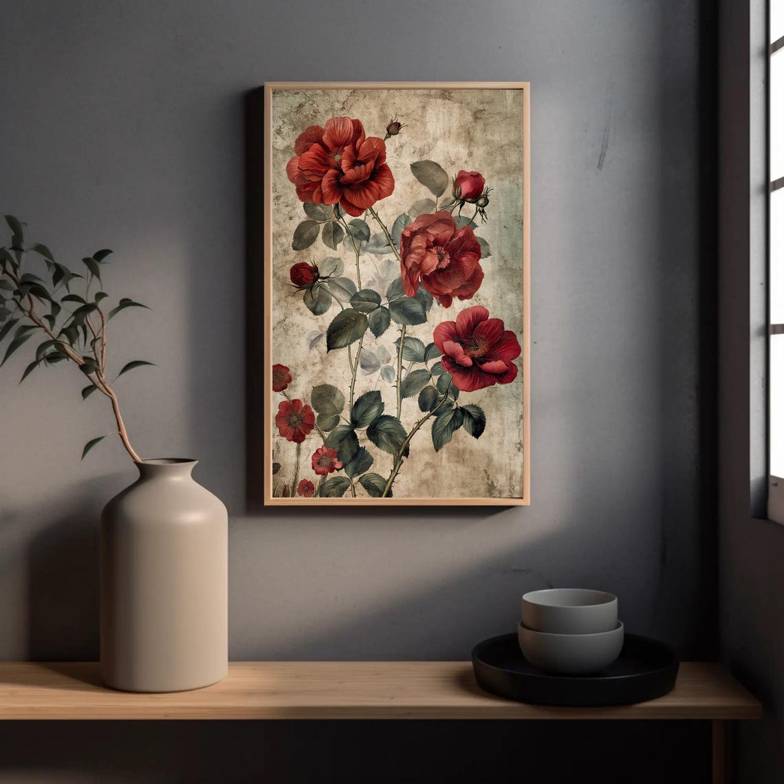 Vintage Red Roses Botanical Study On Aged Parchment Paper Poster - Image 3