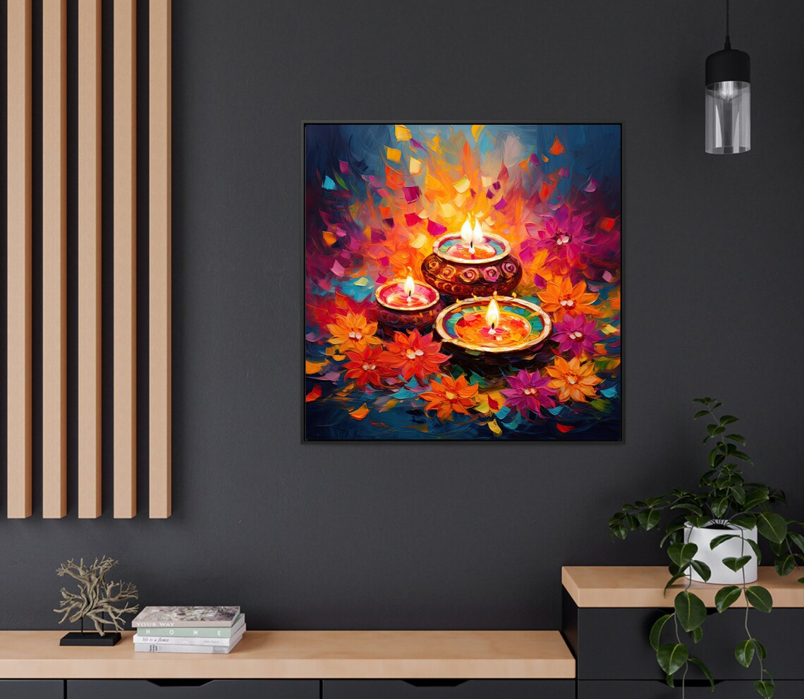 Diwali Diya Oil Painting Art Print, Indian Gift - Image 3