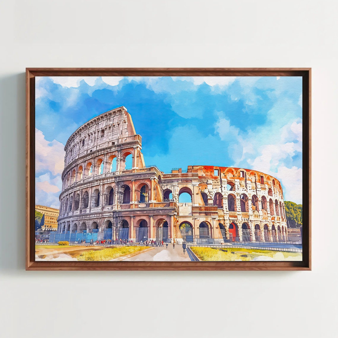 Rome Colosseum Ancient Landmark Bright Blue Watercolor Poster