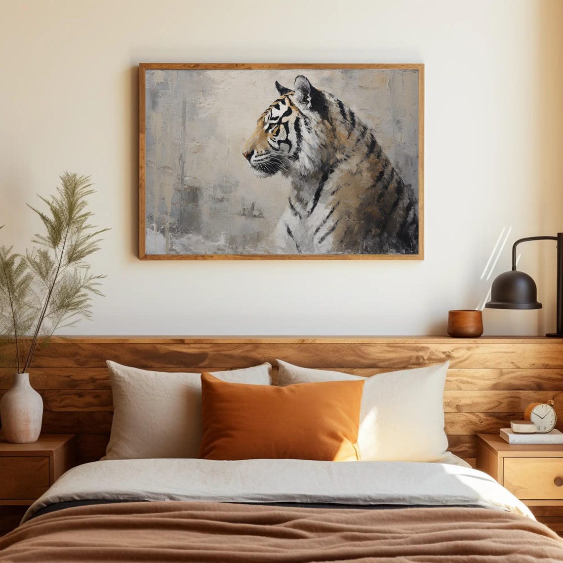 Tiger Profile Portrait in Soft Gray Textured Brushstrokes Poster - Image 5