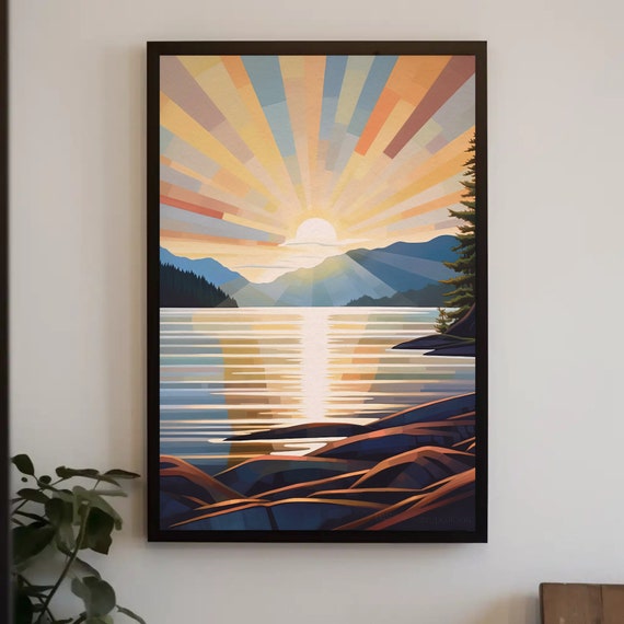 Sunrise Mountain Lake Wall Decor Landscape Painting Mountain Lake Scene Ready To Hang