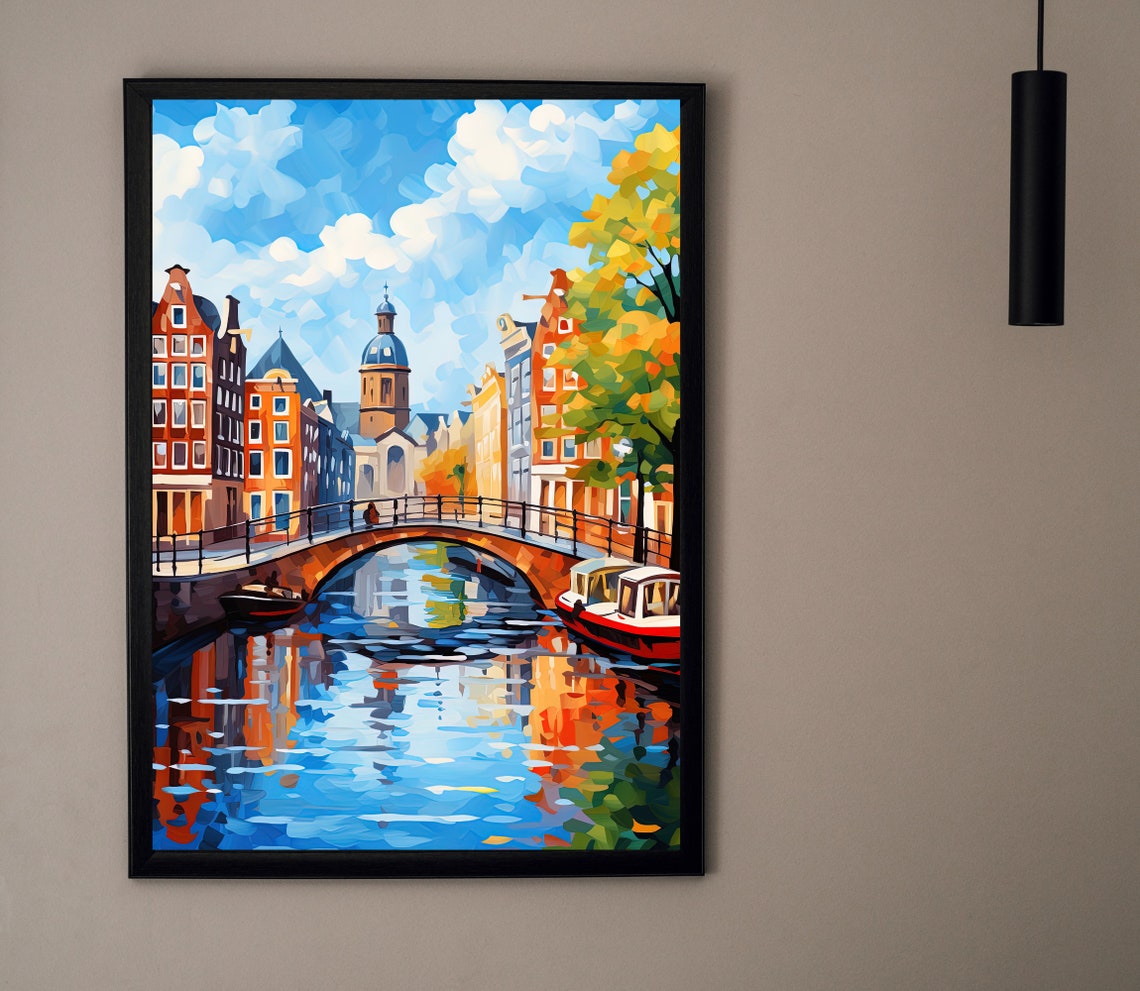 Amsterdam Canal Bridge Row Houses Netherlands Daytime Art Poster - Image 4