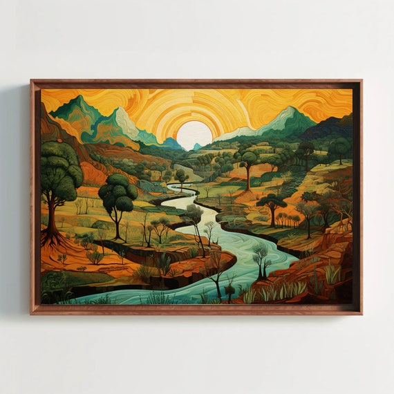 Mountain River Landscape Modern Wall Art Mountain Forest River Extra Large Nature Wall Art Living Room Decor Ready To Hang