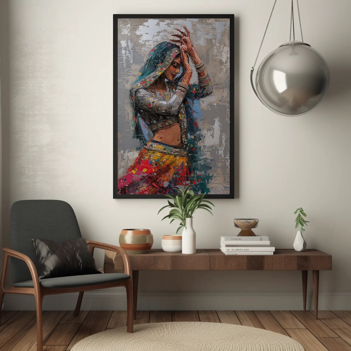 Rajasthani Woman Dancing in Colorful Lehenga Indian Wall Poster - Image 2