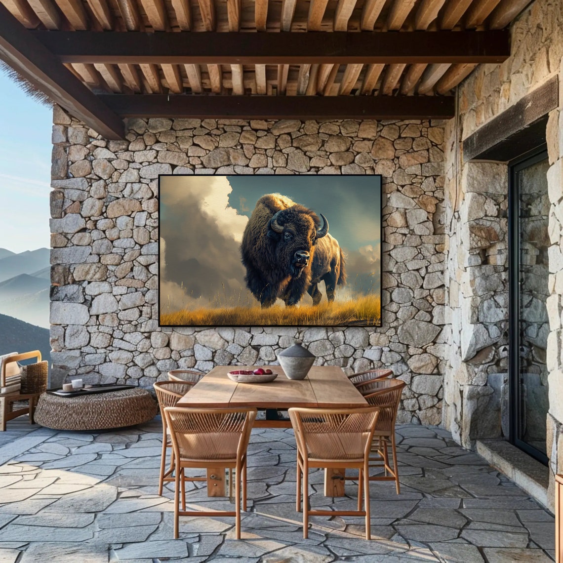 American Bison On Golden Prairie Under Stormy Sky Wildlife Poster - Image 5