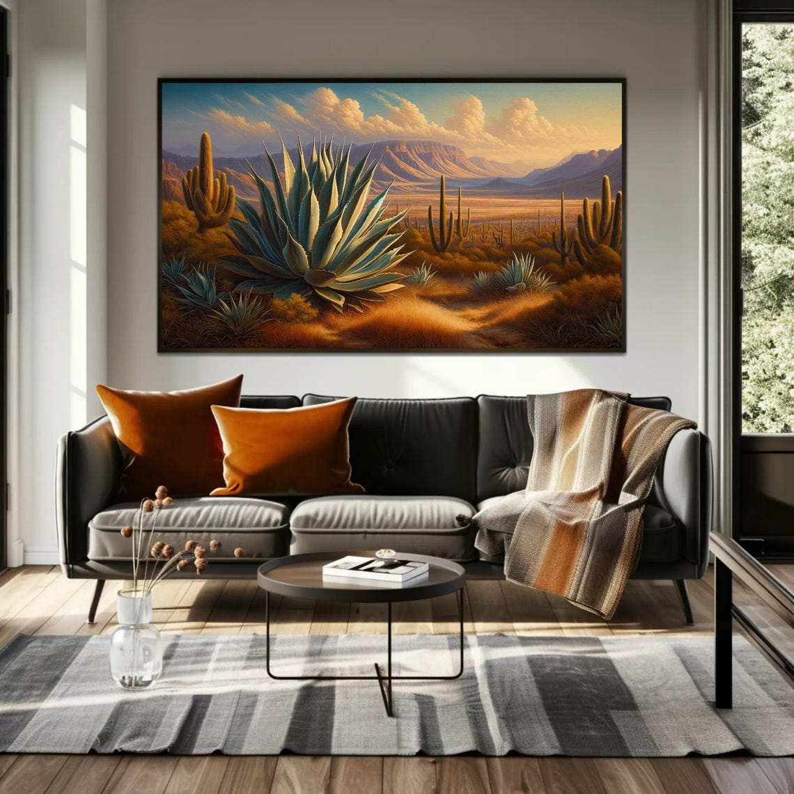 Giant Agave In Desert At Golden Sunset Saguaro Landscape Poster - Image 3
