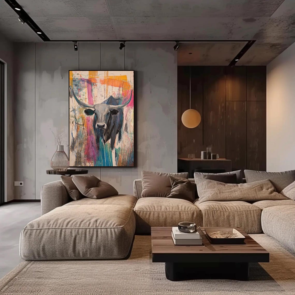 Bold Abstract Longhorn Bull In Bright Colorful Paint Drips Poster - Image 2