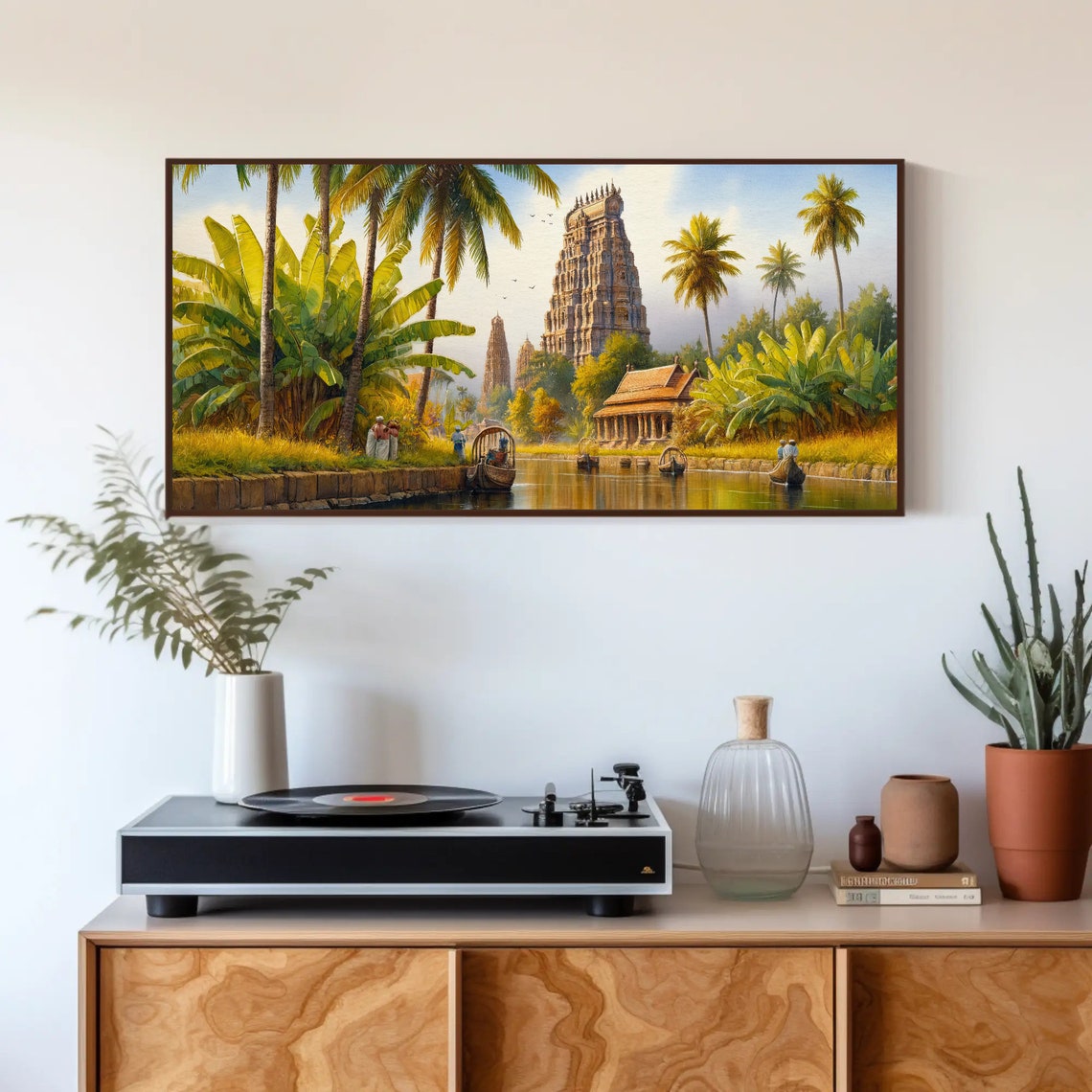 South Indian Temple Tower On Backwater Palms Painting Poster - Image 4