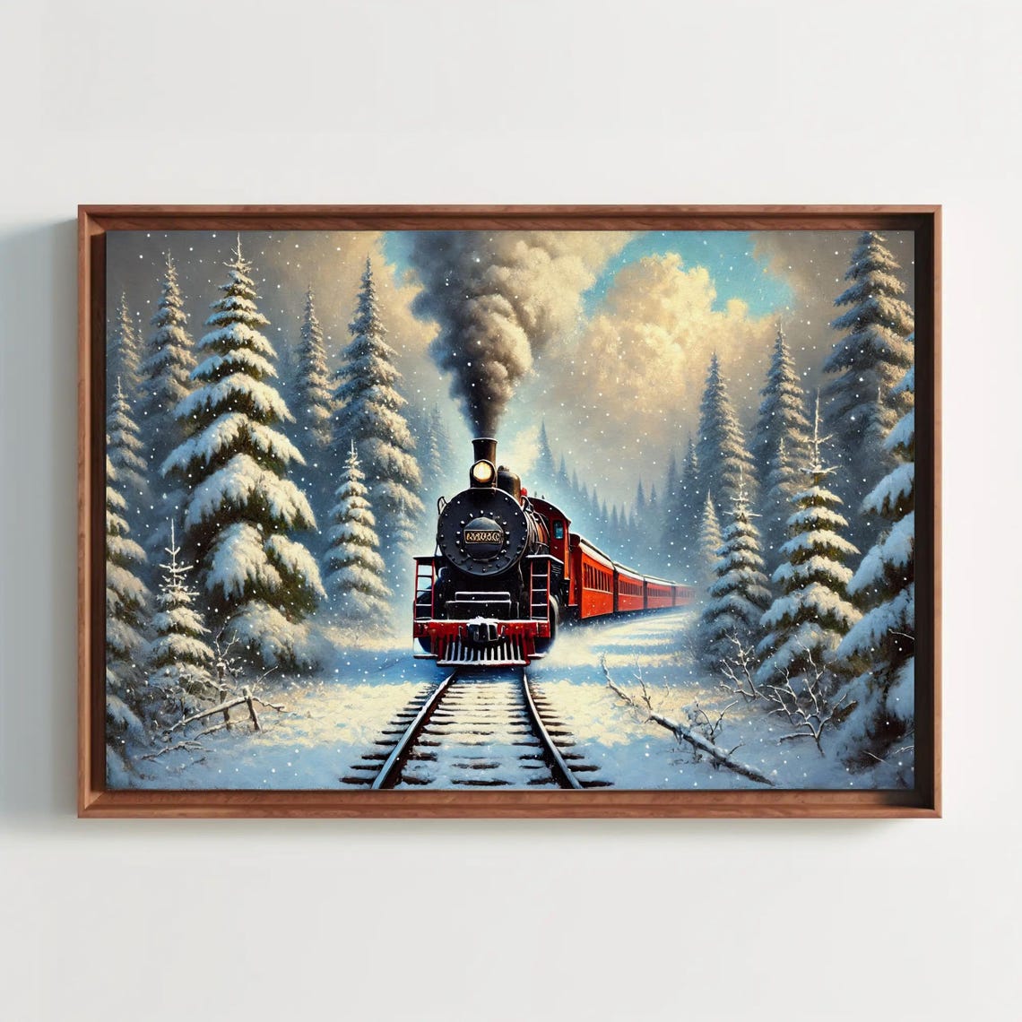 Vintage Steam Train Crossing A Snowy Winter Forest Scene Poster