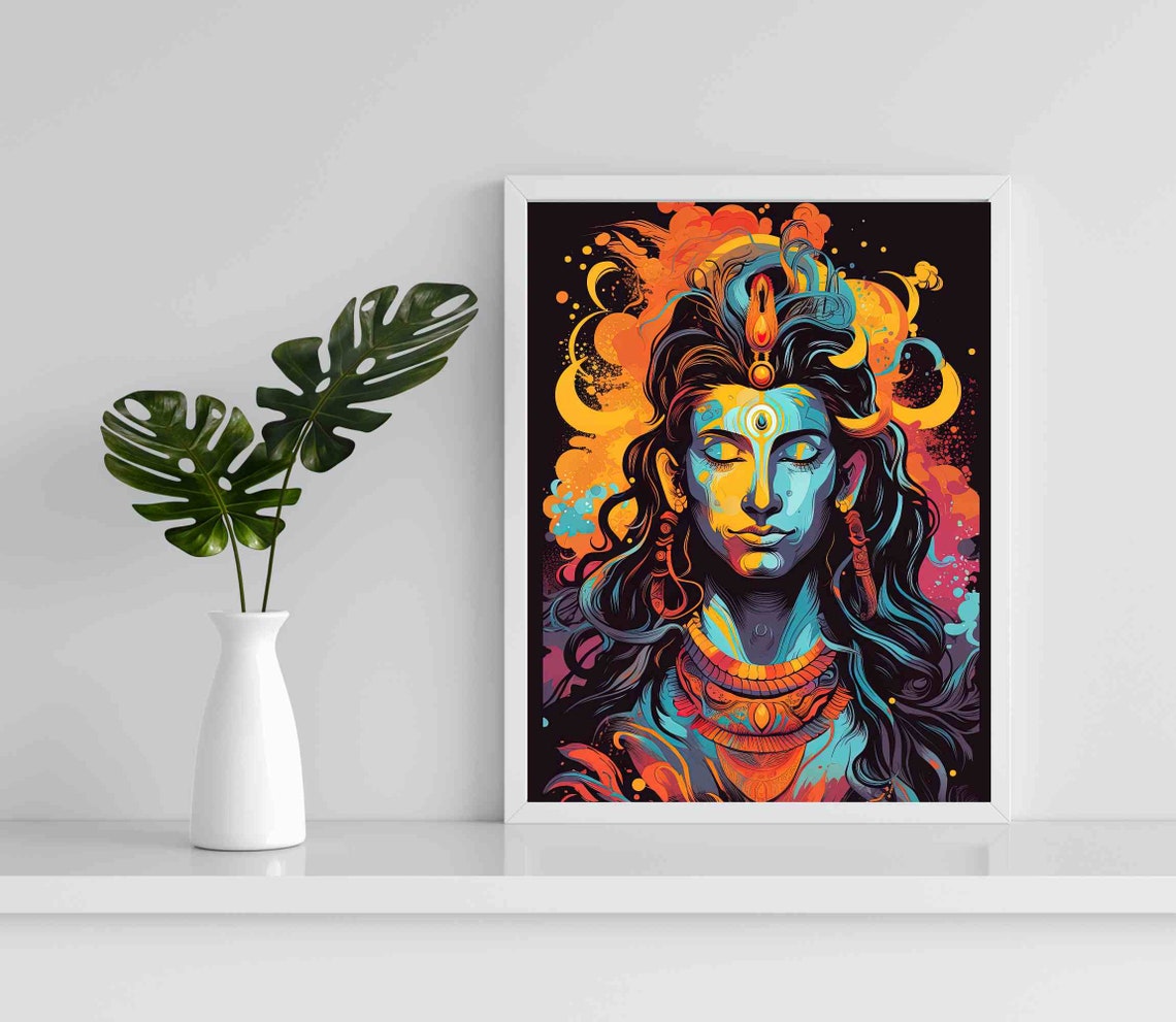Neon Pop Art Shiva Portrait With Third Eye Psychedelic Poster - Image 2