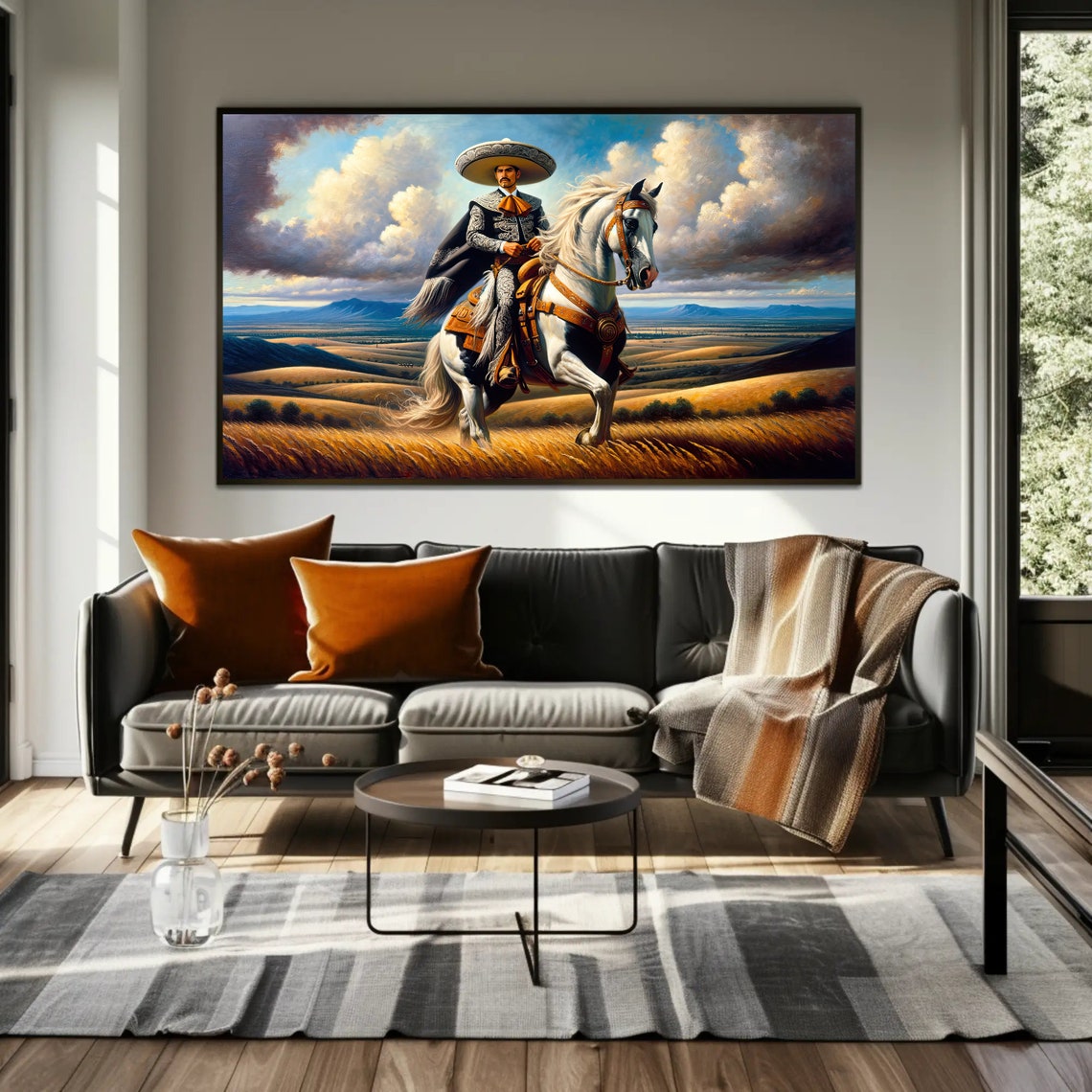 Mexican Charro Horseman in Sombrero Riding Golden Plains Poster - Image 4