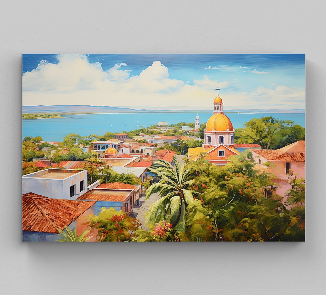 Managua Nicaragua Lakeside Cathedral and Waterfront Cityscape Poster
