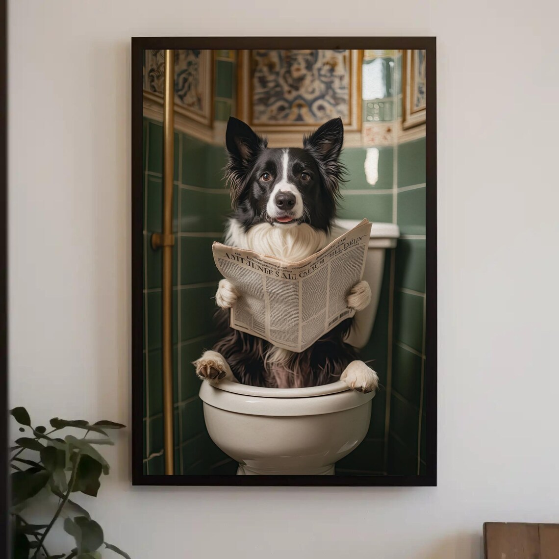 Black And White Border Collie Bathroom Humor Art Print - Image 3
