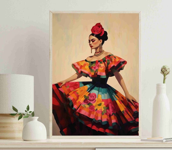 Mexican Folk Dance Wall Art Mexican Painting On Mexican Gift Latina Wall Art Mexican Home Decor Living Room Decor